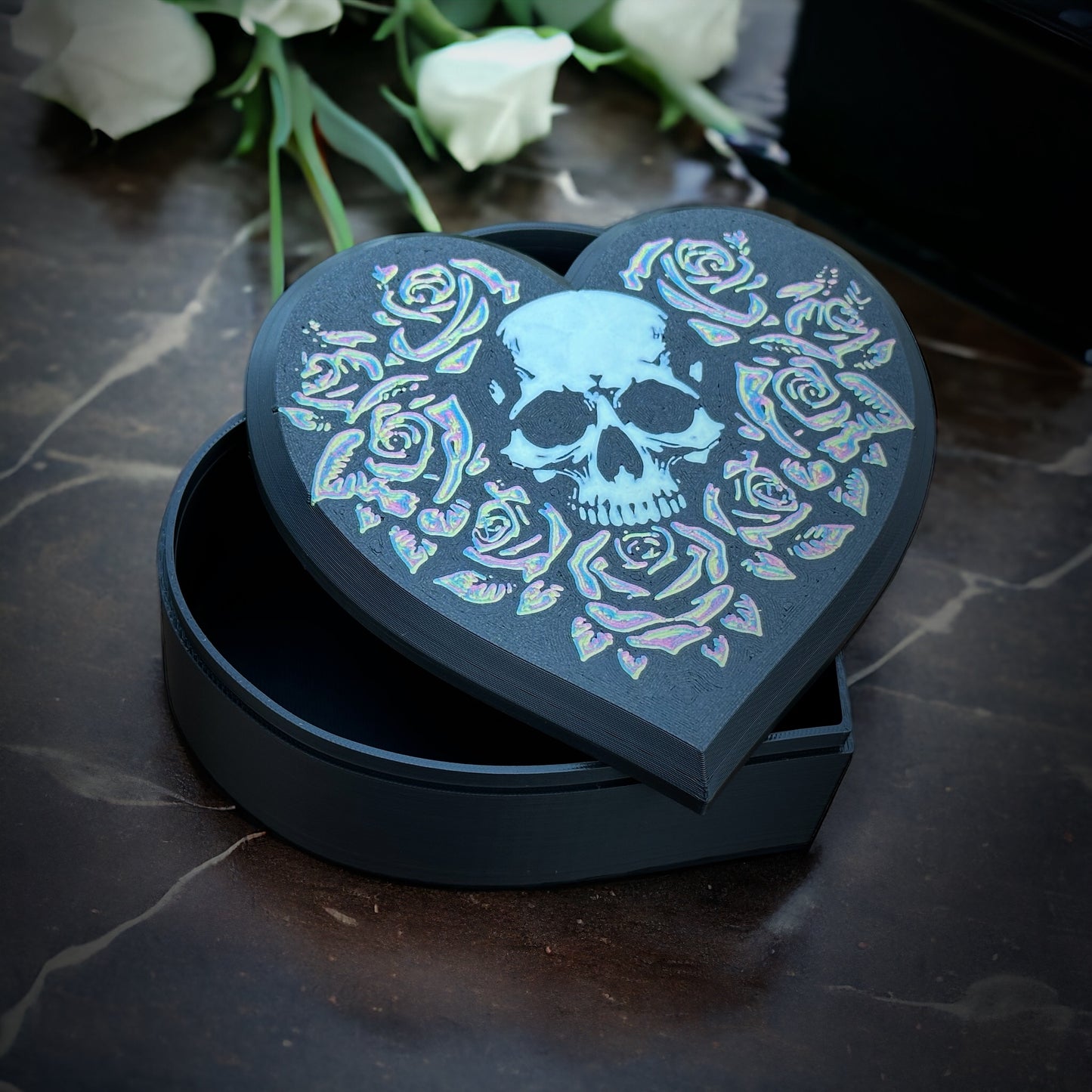 Skull and Roses Heart-Shaped Box