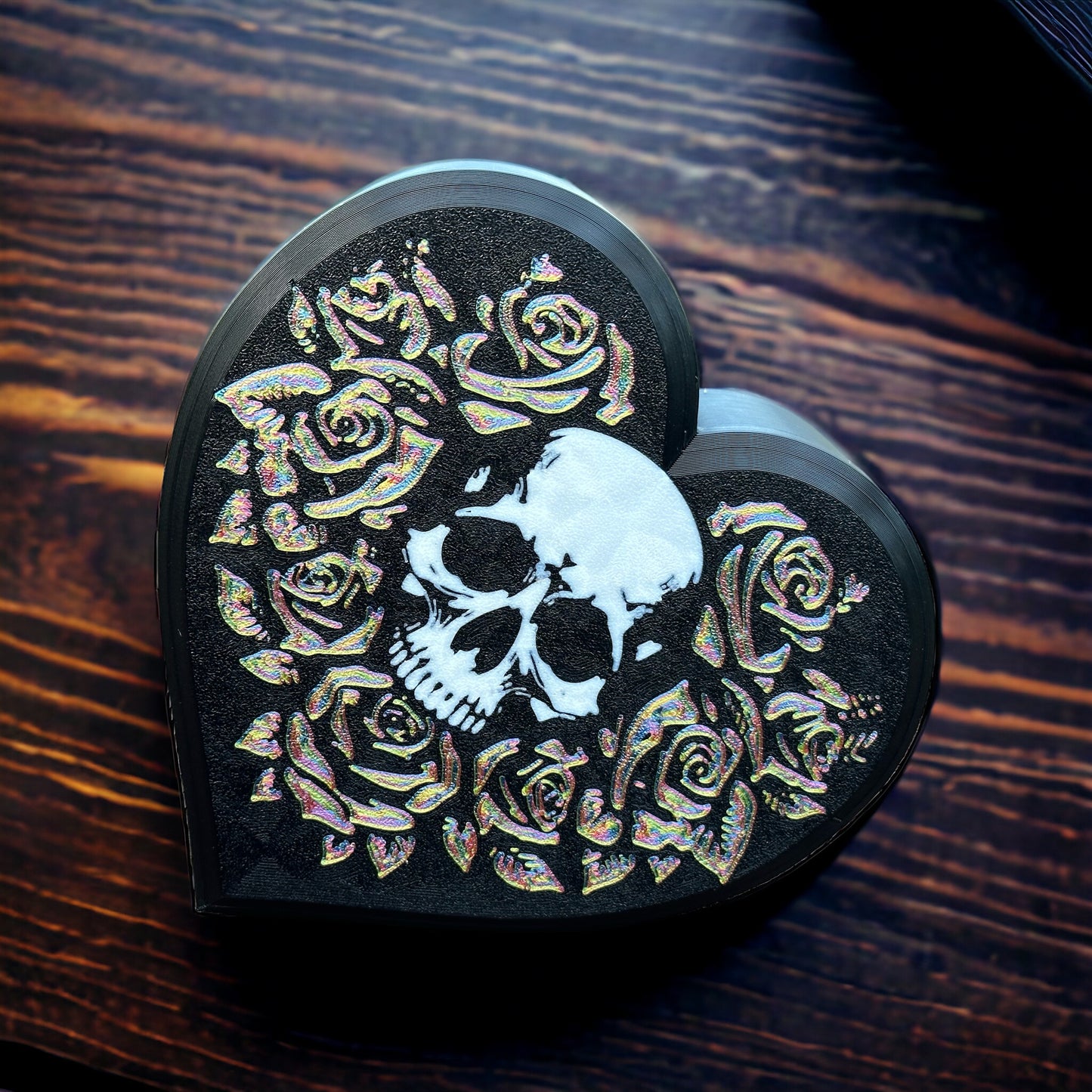 Skull and Roses Heart-Shaped Box