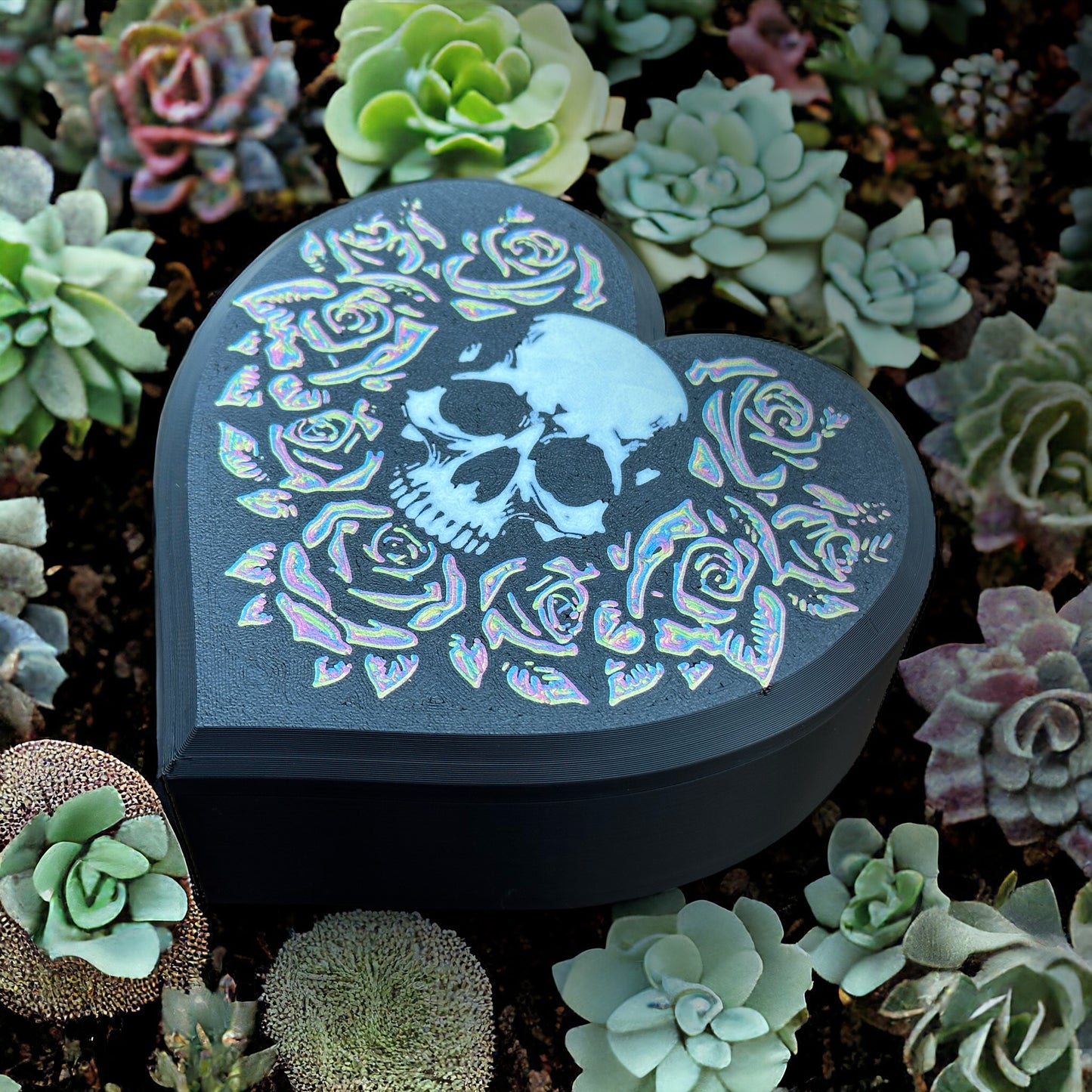 Skull and Roses Heart-Shaped Box